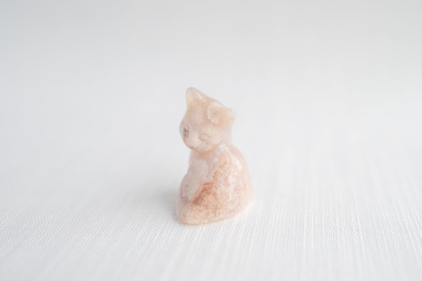 Flower Agate and Pink Amethyst Kitten Carving