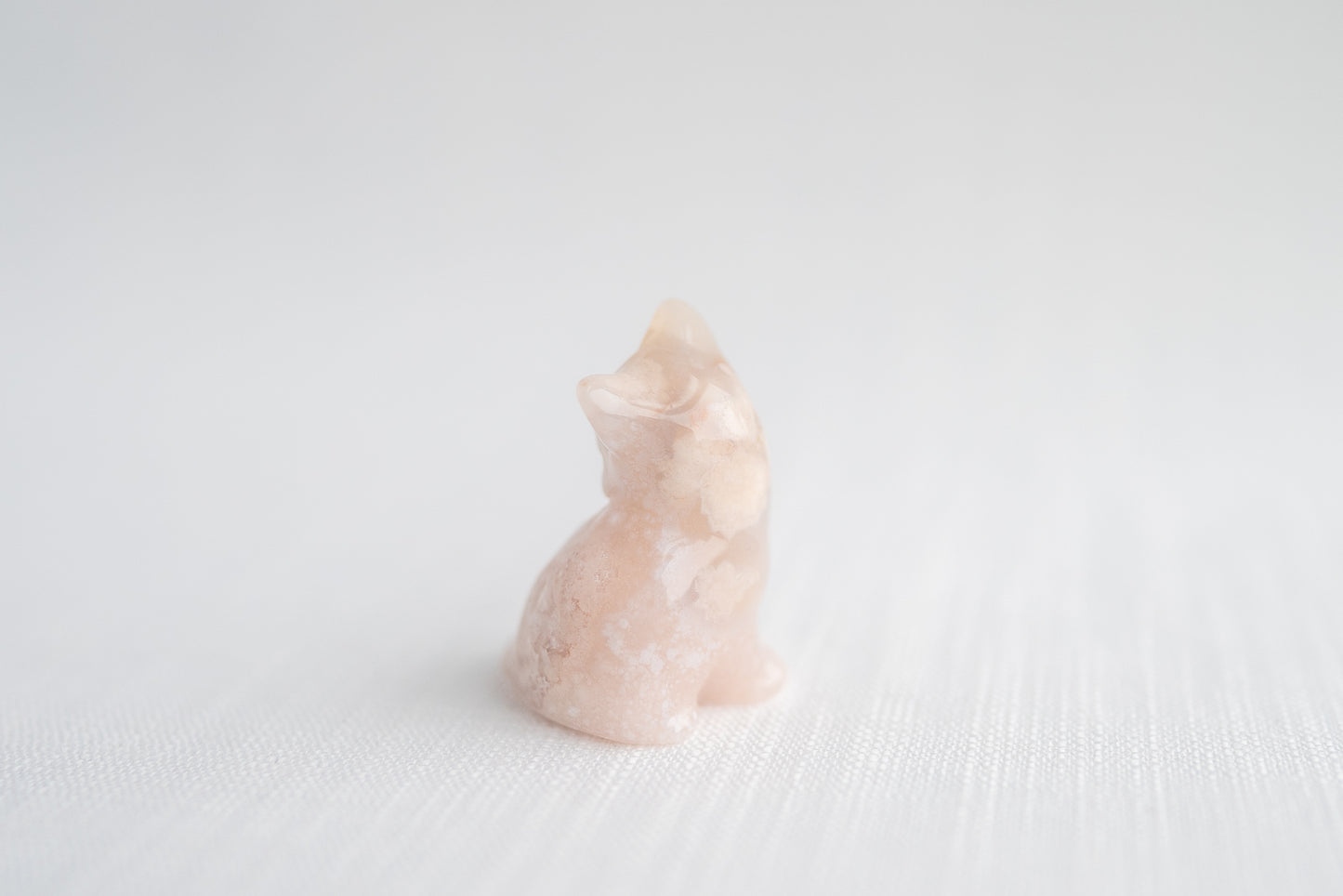 Flower Agate and Pink Amethyst Kitten Carving