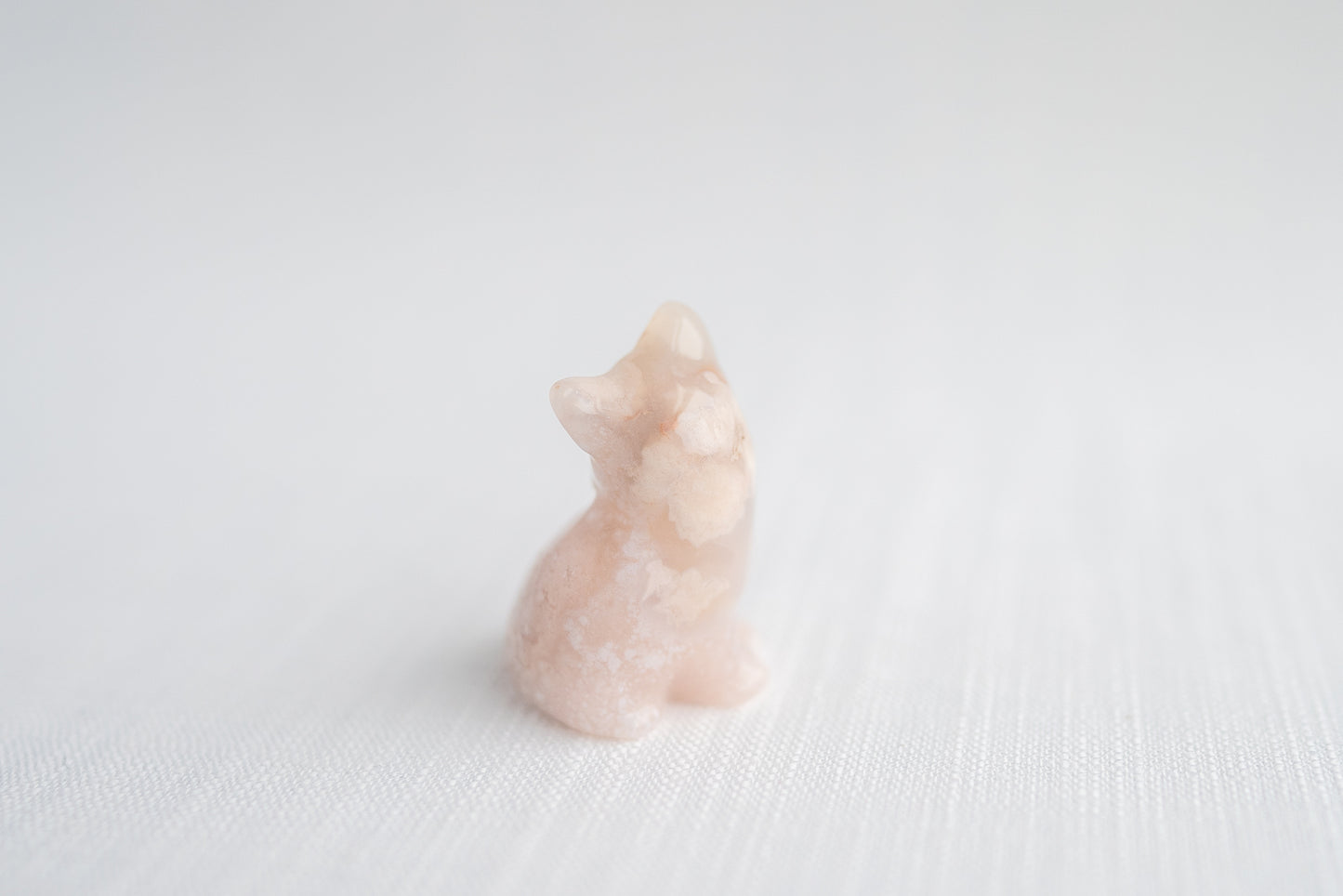 Flower Agate and Pink Amethyst Kitten Carving