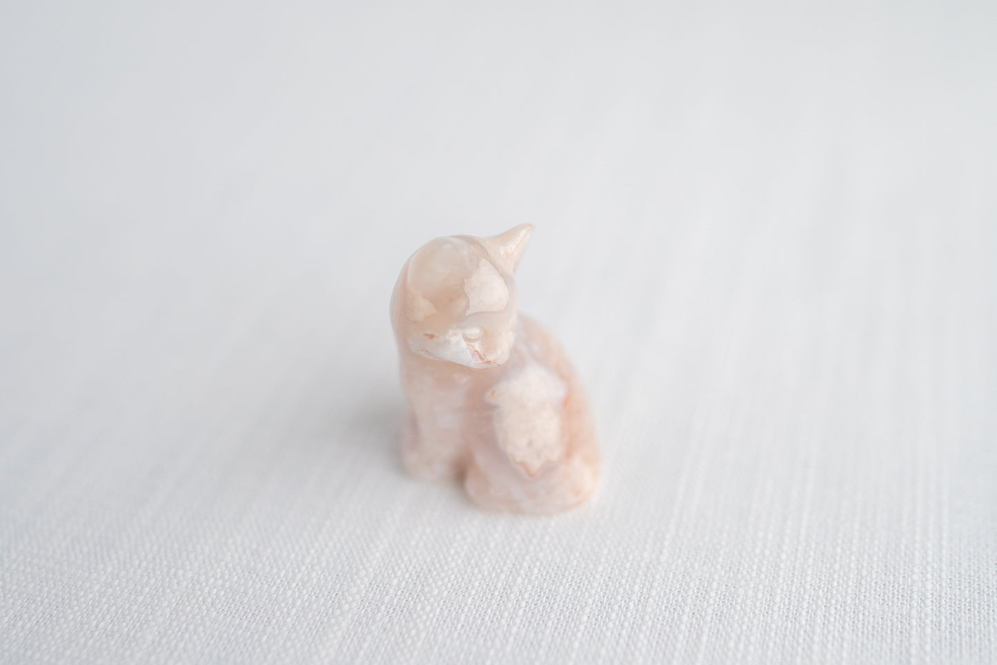 Flower Agate and Pink Amethyst Kitten Carving