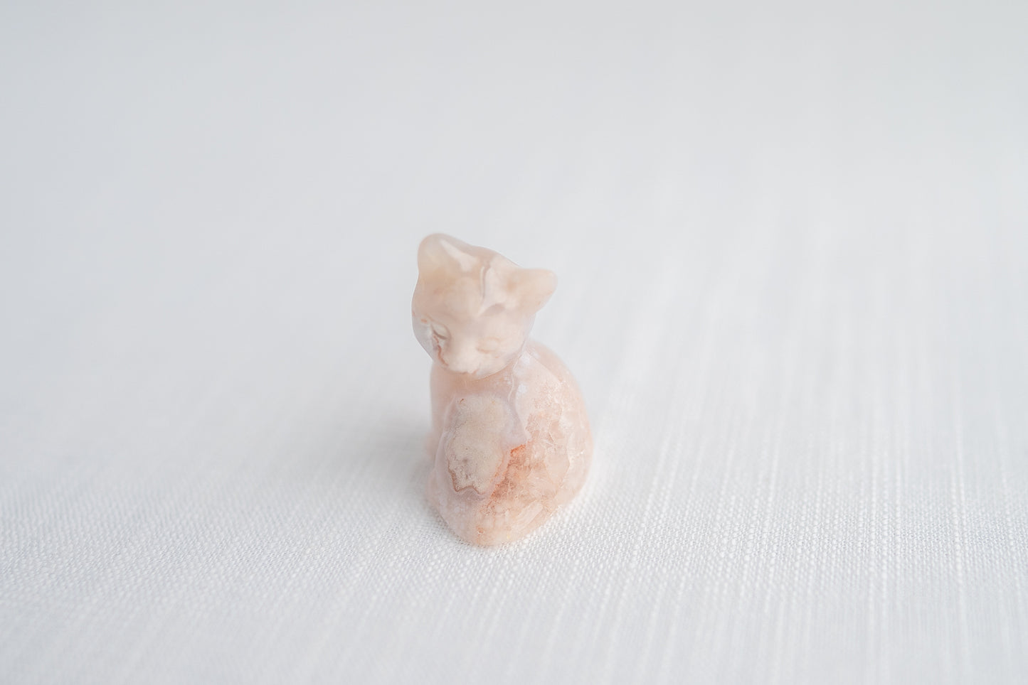 Flower Agate and Pink Amethyst Kitten Carving