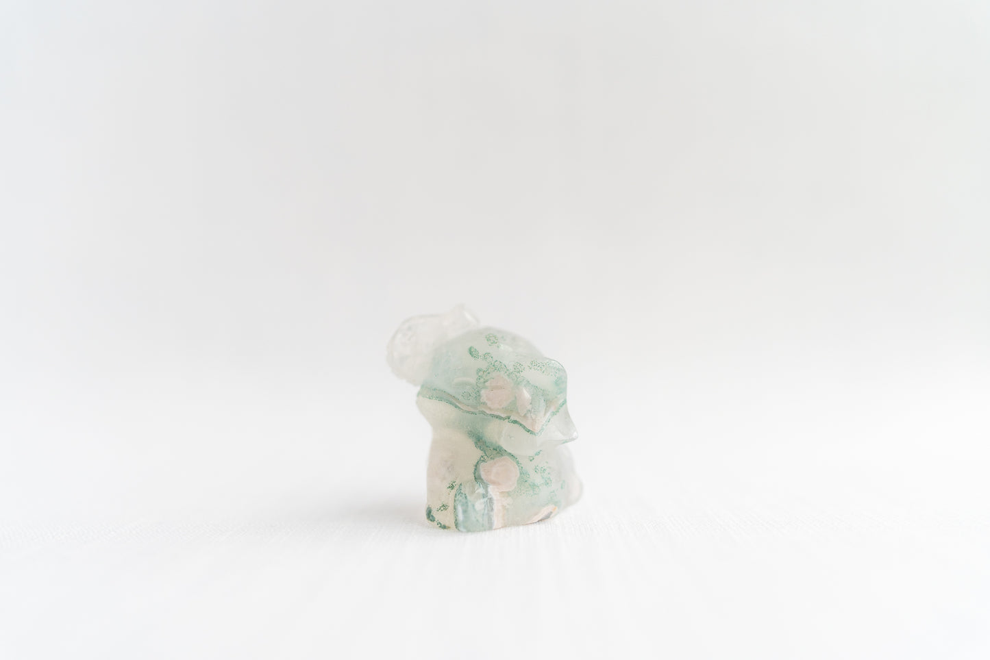 Green Flower Agate Elephant with Quartz